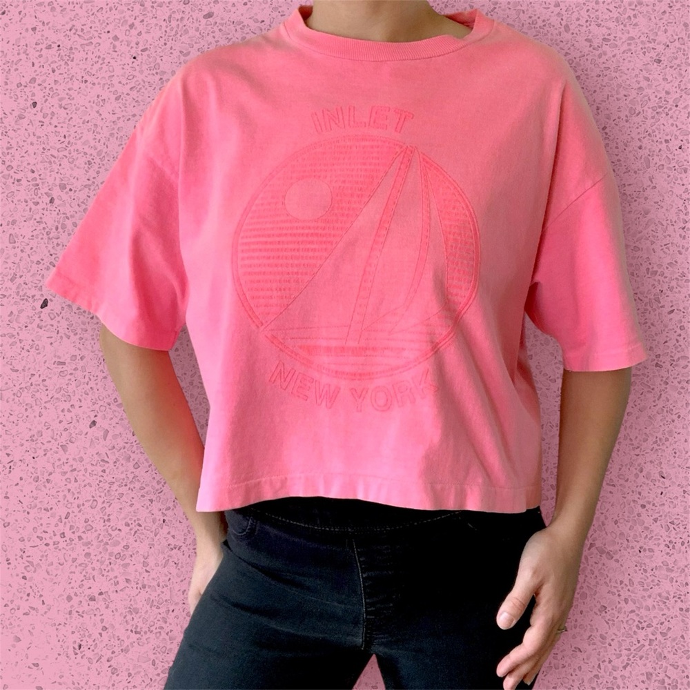 Vintage 90s Pink Inlet New York Sherry’s Best Oversized Crop Top